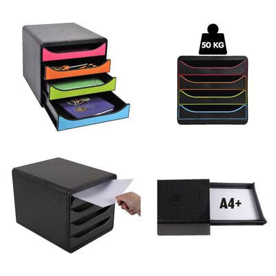 Exacompta Big-Box Desktop Drawer Set Black Office with 4 Drawers Black
