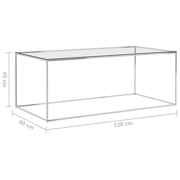 vidaXL Coffee Table Silver 120x60x45 cm Stainless Steel and Glass