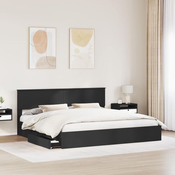 vidaXL Storage Bed with Headboard Black 200 x 200 cm Engineered Wood