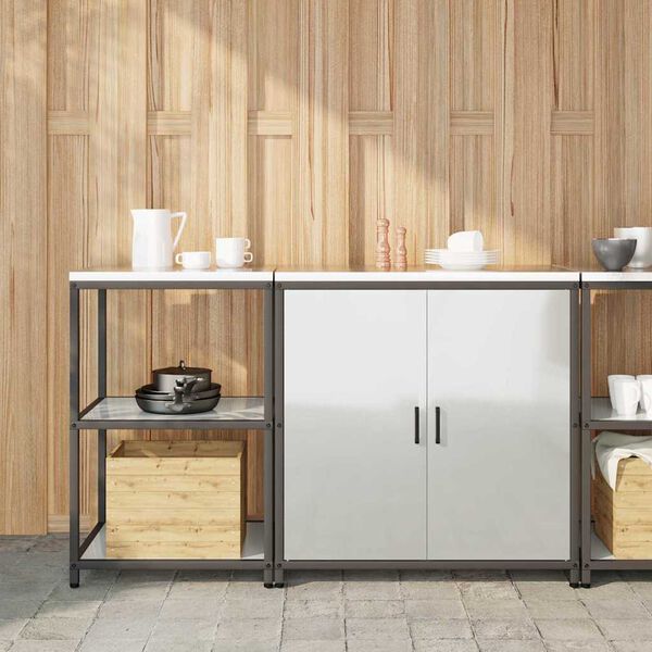 vidaXL Kitchen Storage Set with Shelf 2 pcs Silver Galvanised Steel