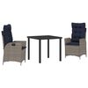 vidaXL Garden Dining Set 3 pcs Grey and Black Rattan