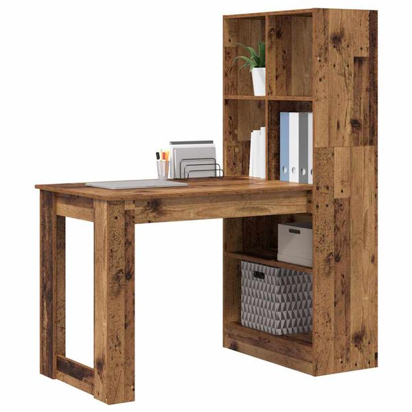 vidaXL Desk with Shelf Old Wood 122 x 67 x 145 cm Engineered Wood