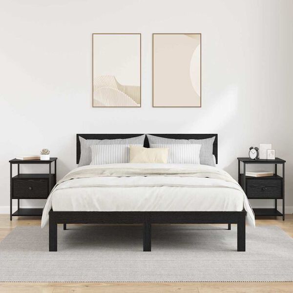 vidaXL Bedside Cabinet 2 pcs Black Oak 40 x 42 x 56 cm Engineered Wood