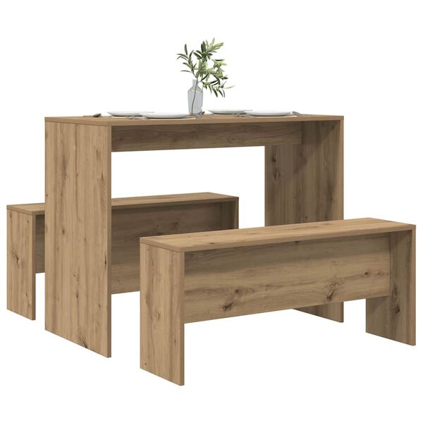 vidaXL 3 Piece Dining Table and Bench set Atisian Oak Engineered Wood