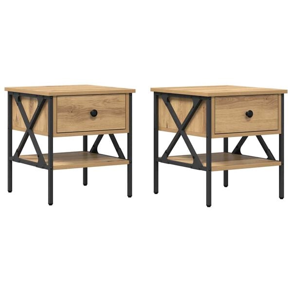 vidaXL Bedside Cabinet with Drawer 2 pcs Artisan oak 40 x 42 x 45 cm