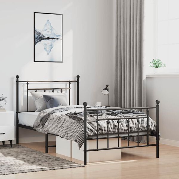 vidaXL Metal Bed Frame without Mattress with Footboard Black 100x190cm