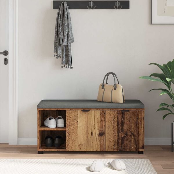 vidaXL Hall Bench Old Wood 100 x 38 x 46 cm Engineered Wood and Fabric
