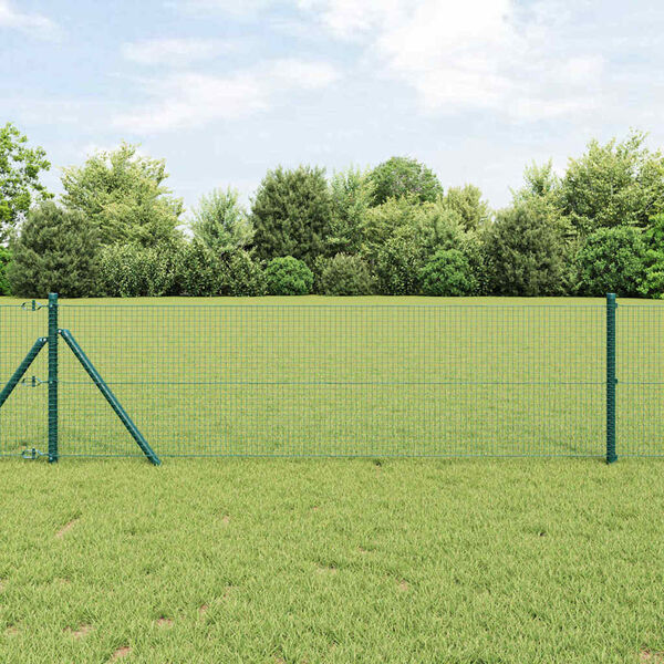 vidaXL Fence with Posts Green 0.4 x 25 m Steel