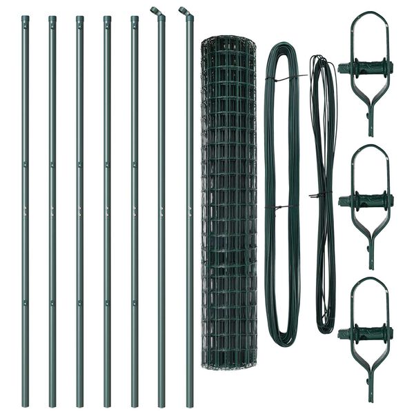 vidaXL Fence with Post Green 1.5 x 10 m Steel and PVC