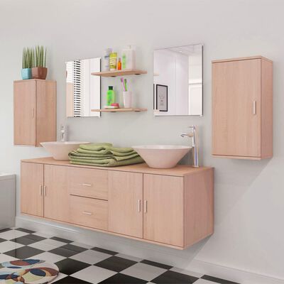 vidaXL 11 Piece Bathroom Furniture Set with Basin with Tap Beige