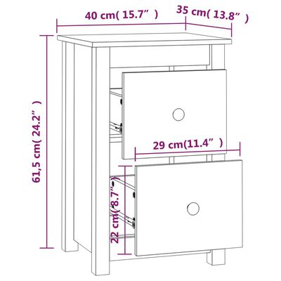 vidaXL Bedside Cabinet White 40x35x61.5 cm Solid Wood Pine