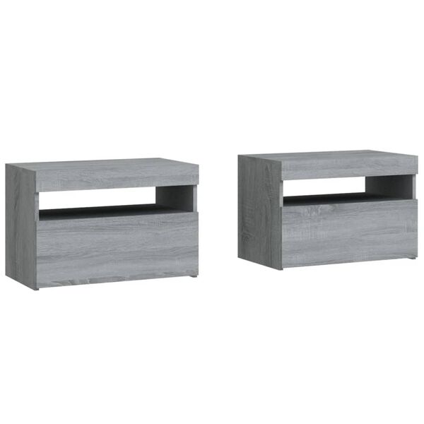 vidaXL Bedside Cabinets 2 pcs with LED Lights Grey Sonoma 60x35x40 cm