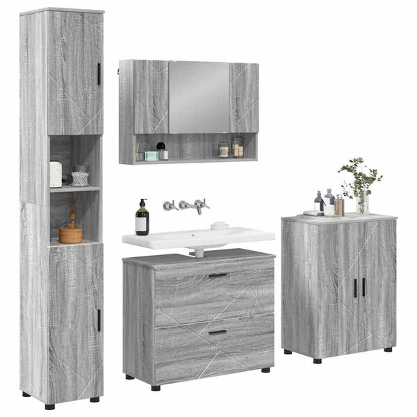 vidaXL Bathroom Furniture Set 4 pcs Grey sonoma Engineered wood