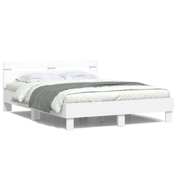 vidaXL Bed Frame with LED White 152 x 203 cm Engineered Wood