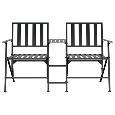 vidaXL Folding 2-Seater Garden Bench 137 cm Black Steel