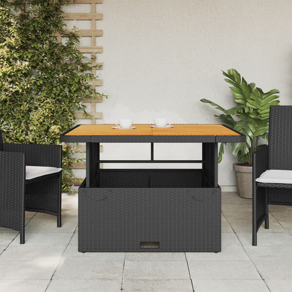 vidaXL Garden Table Black 110x110x71 cm Poly Rattan and Acacia Wood