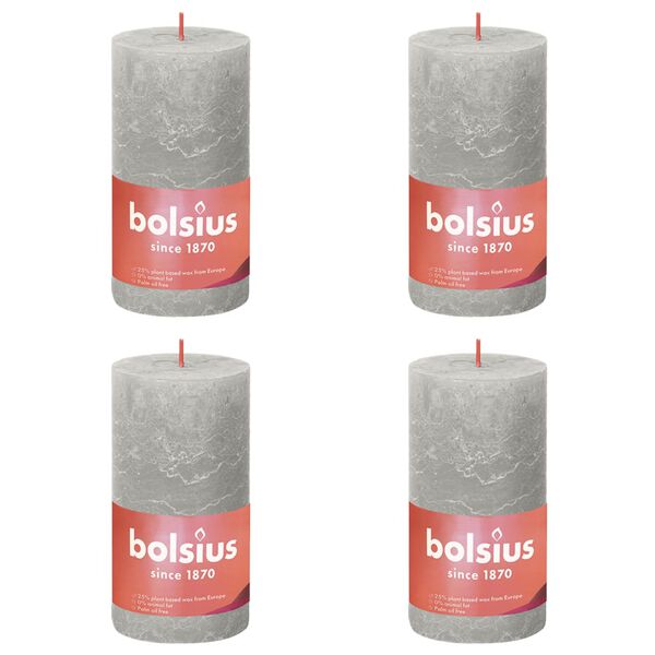 Bolsius Rustic Pillar Candles Shine 4 pcs 130x68 mm Sandy Grey