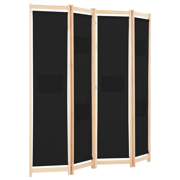 vidaXL 4-Panel Room Divider Black 160x170x4 cm Fabric