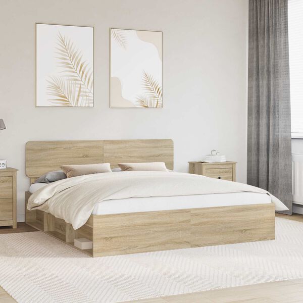 vidaXL Bed Frame with Headboard Sonoma 180 x 200 cm Solid Pine Wood