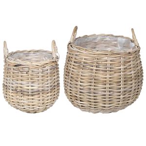 vidaXL Planter Basket GENDT 2 pcs Natural Grey Kubu Rattan