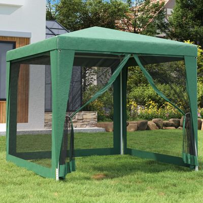 vidaXL Party Tent with 4 Mesh Sidewalls Green 2.5x2.5 m HDPE