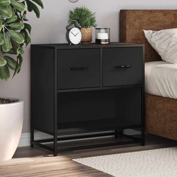 vidaXL Bedside Cabinet Black 60x31x60 cm Engineered Wood and Metal