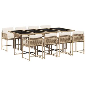vidaXL 9 Piece Garden Dining Set with Cushions Beige Poly Rattan