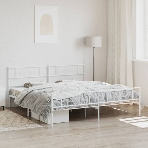 vidaXL Metal Bed Frame without Mattress with Footboard White 200x200cm