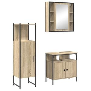 vidaXL Bathroom Furniture Set with Shelf 3 pcs Brown Engineered wood