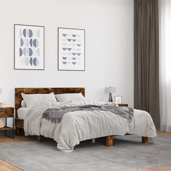 vidaXL Bed Frame without Mattress Smoked Oak 135x190 cm Double