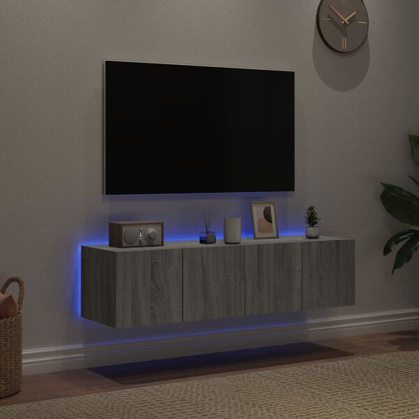 vidaXL TV Wall Cabinets with LED Lights 2 pcs Grey Sonoma 60x35x31 cm