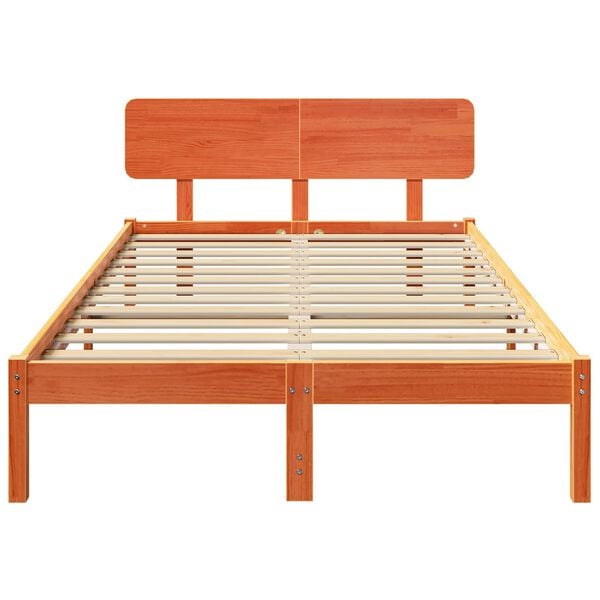 vidaXL Bed Frame with Headboard Wax Brown 120 x 200 cm Solid Pine Wood