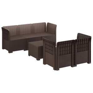 vidaXL 5-Seater Garden Sofa Rattan Look PP Brown