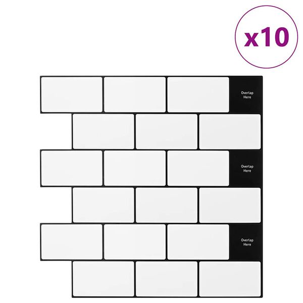 vidaXL Subway Tile 10 pcs White Black 30.5 x 30.5 cm