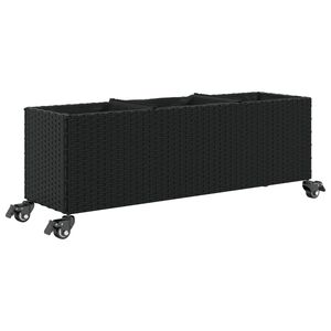 vidaXL Garden Planter with Wheels and 3 Pots Black 107x32x38 cm Poly Rattan