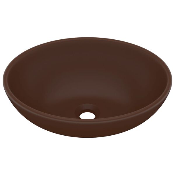 vidaXL Luxury Basin Oval-shaped Matt Dark Brown 40x33 cm Ceramic