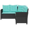 vidaXL Garden Sofa with Cushion 2 pcs Black and Turquoise Poly rattan
