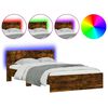 vidaXL Bed Frame with Headboard and LED Smoked Oak 140x190 cm
