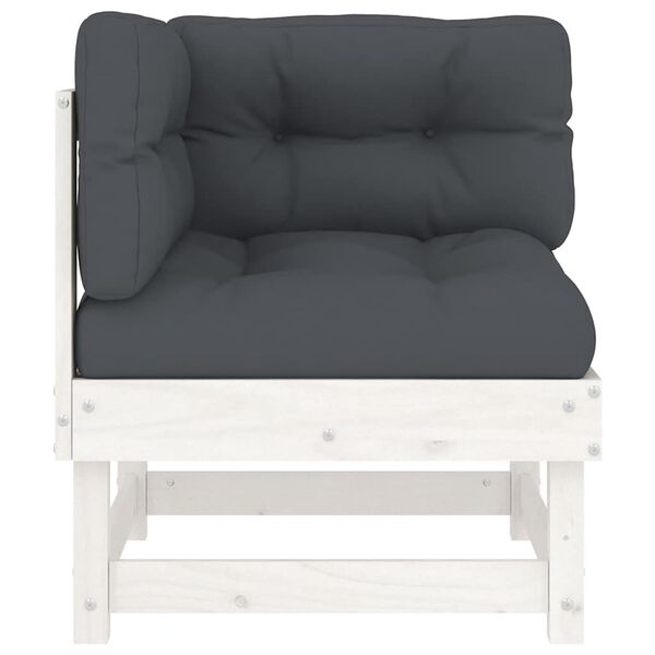 vidaXL Corner Sofa with Cushions White Solid Wood Pine