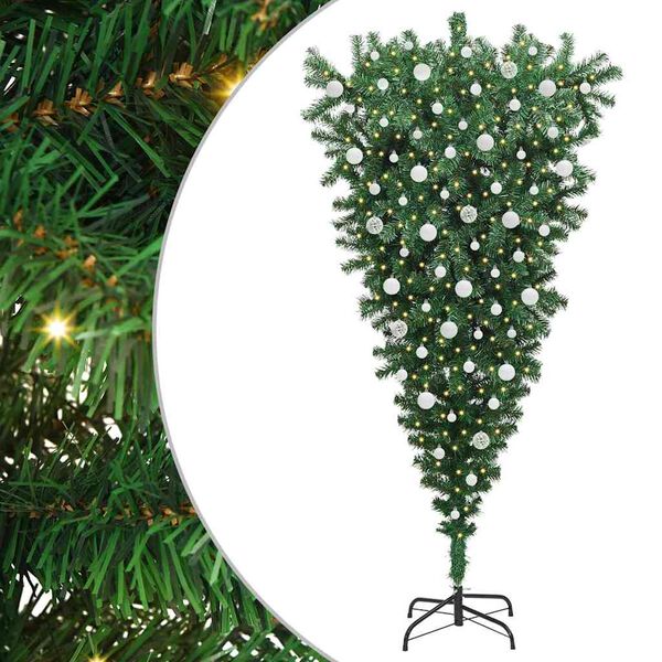 vidaXL Upside-down Artificial Pre-lit Christmas Tree with Ball Set PVC