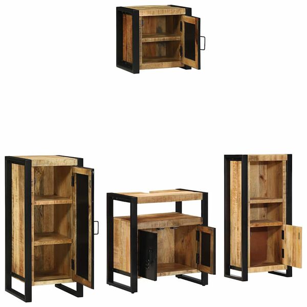 vidaXL Bathroom Furniture Set 4 pcs Brown and Black Solid Mango Wood