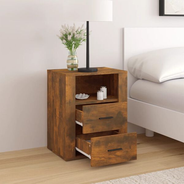 vidaXL Bedside Cabinet Smoked Oak 50x36x60 cm Engineered Wood