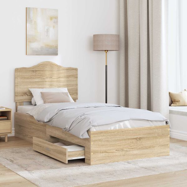 vidaXL Bed Frame with Drawer Sonoma Oak 100 x 200 cm Engineered Wood