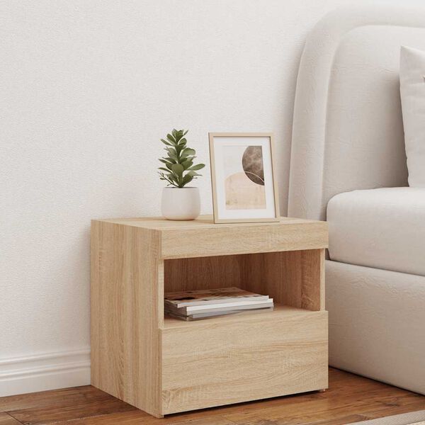 vidaXL Bedside Cabinet with LED Lights Sonoma Oak 50x40x45 cm