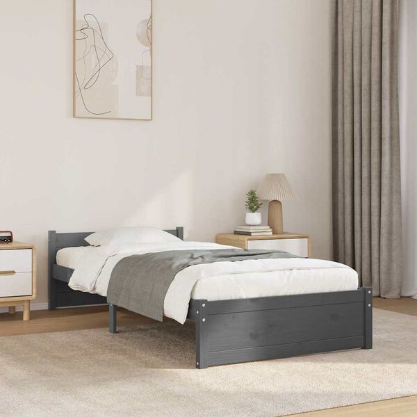 vidaXL Bed Frame without Mattress Grey Solid Wood 75x190 cm Small Single Small Single