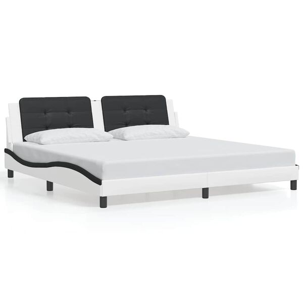vidaXL Bed Frame without Mattress "Zadar" White and Black 200x200 cm Faux Leather