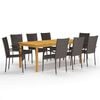 vidaXL Dining Set | Brown | Solid acacia wood, PE rattan, powder-coated steel