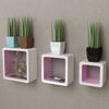 3 White-pink MDF Floating Wall Display Shelf Cubes Book/DVD Storage