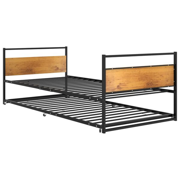 vidaXL Pull-out Bed Frame without Mattress Black Metal 90x200 cm