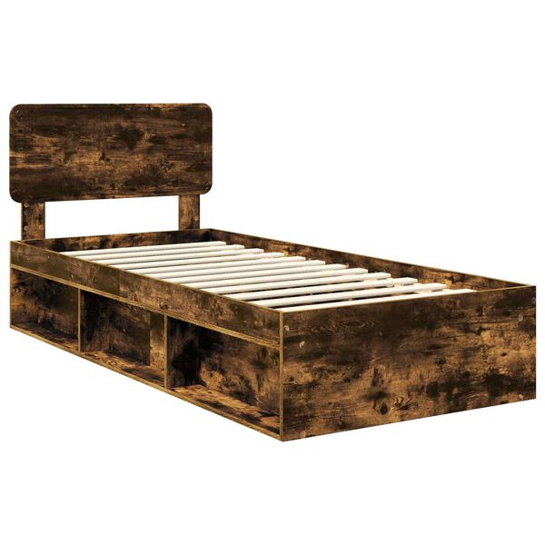vidaXL Bed Frame Smoked Oak 100 x 200 cm Solid Pine Wood